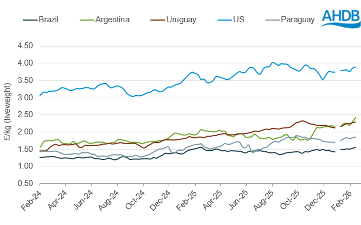 Line graph showing global cattle prices 